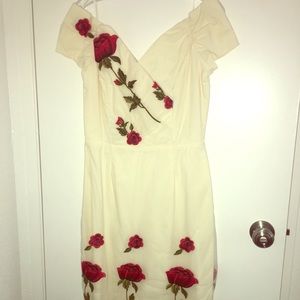 Vintage White Pencil Dress with Red Roses